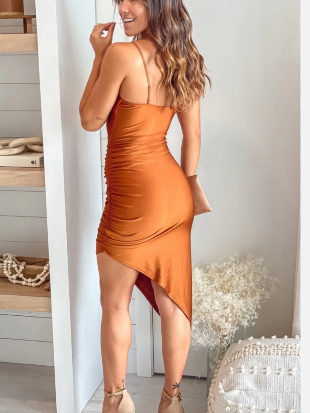 Just Flaunt It Satin Asymmetrical Mini Dress NWT size L - Picture 3 of 4